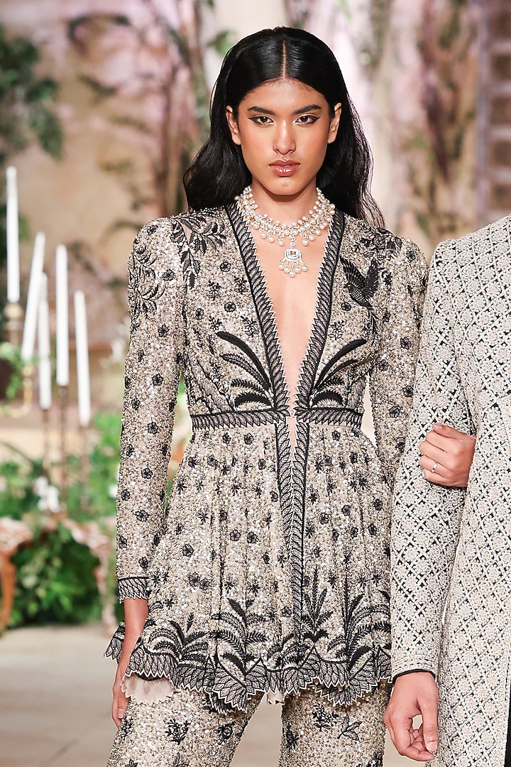 Black & Silver Georgette Sequin Hand Embroidered Bridal Sharara Set by Jayanti Reddy at Pernia's Pop Up Shop