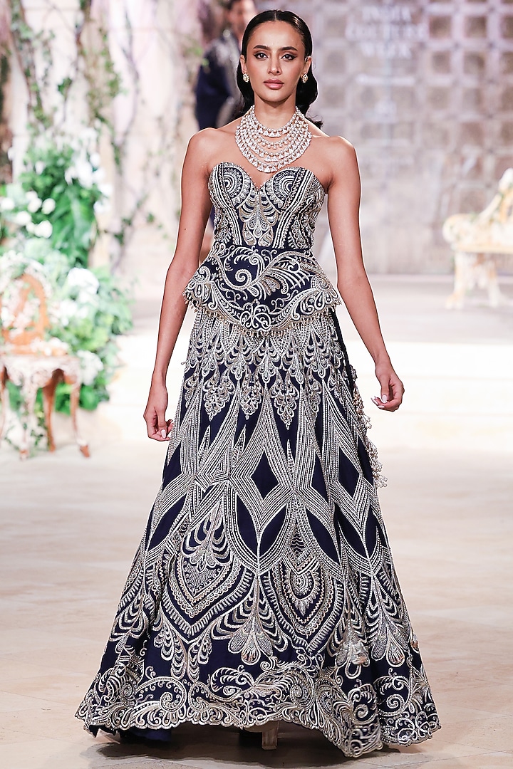 Purple Raw Silk Zardosi Hand Embroidered Bridal Lehenga Set by Jayanti Reddy at Pernia's Pop Up Shop