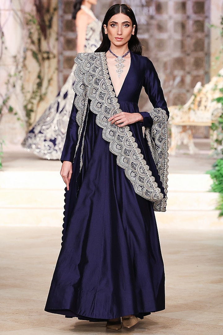 Purple Silk Zardosi Hand Embroidered Bridal Anarkali Set by Jayanti Reddy at Pernia's Pop Up Shop