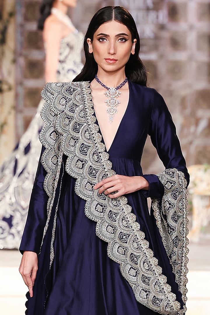 Purple Silk Zardosi Hand Embroidered Bridal Anarkali Set by Jayanti Reddy at Pernia's Pop Up Shop