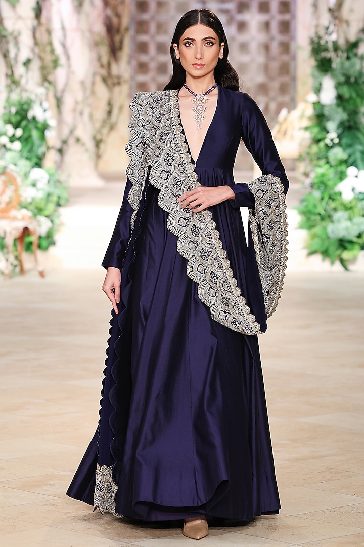 Purple Silk Zardosi Hand Embroidered Bridal Anarkali Set by Jayanti Reddy at Pernia's Pop Up Shop