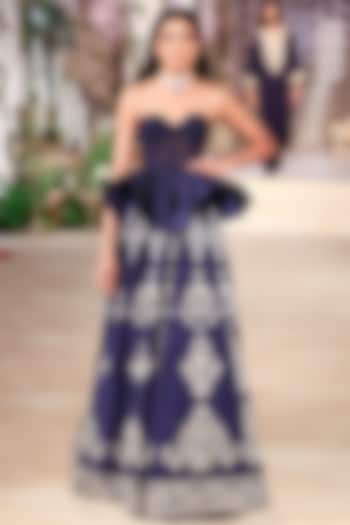 Purple Raw Silk Zardosi Hand Embroidered Bridal Lehenga Set by Jayanti Reddy at Pernia's Pop Up Shop