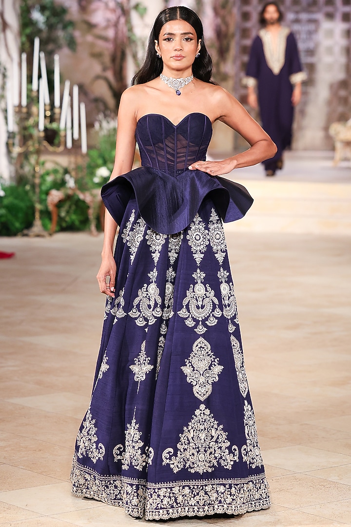 Purple Raw Silk Zardosi Hand Embroidered Bridal Lehenga Set by Jayanti Reddy at Pernia's Pop Up Shop