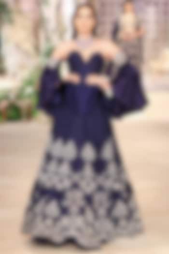 Purple Raw Silk Zardosi Hand Embroidered Bridal Lehenga Set by Jayanti Reddy at Pernia's Pop Up Shop