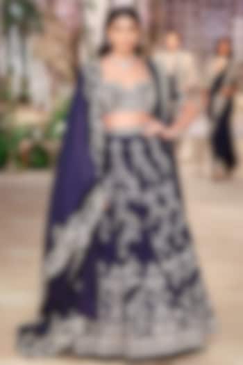 Purple Raw Silk Zardosi Hand Embroidered Bridal Lehenga Set by Jayanti Reddy at Pernia's Pop Up Shop