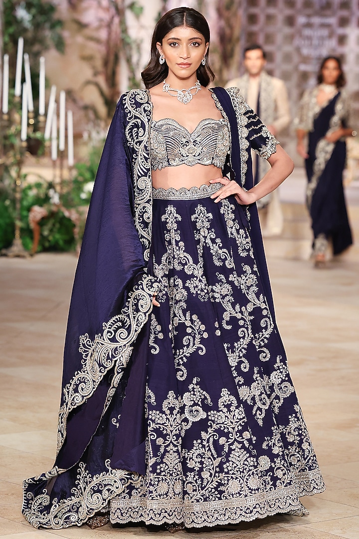 Purple Raw Silk Zardosi Hand Embroidered Bridal Lehenga Set by Jayanti Reddy at Pernia's Pop Up Shop