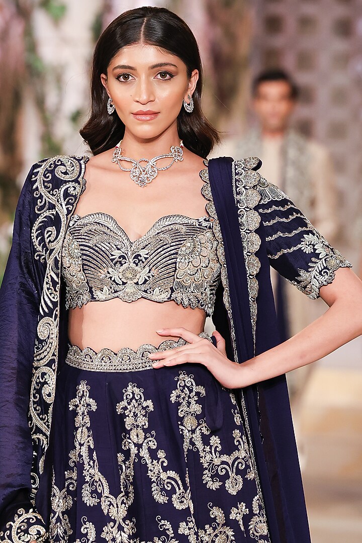 Purple Raw Silk Zardosi Hand Embroidered Bridal Lehenga Set by Jayanti Reddy at Pernia's Pop Up Shop