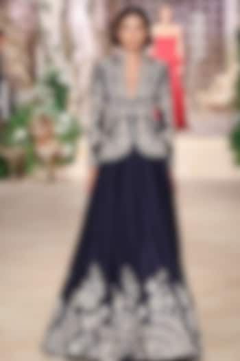 Purple Raw Silk Zardosi Hand Embroidered Jacket Bridal Lehenga Set by Jayanti Reddy at Pernia's Pop Up Shop