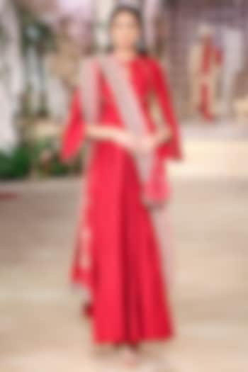 Red Silk Zardosi Hand Embroidered Bridal Anarkali Set by Jayanti Reddy at Pernia's Pop Up Shop