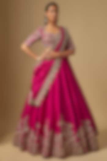 Pink Raw Silk Zardosi Embroidered Bridal Lehenga Set by Jayanti Reddy at Pernia's Pop Up Shop