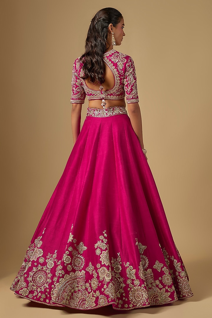Pink Raw Silk Zardosi Embroidered Bridal Lehenga Set by Jayanti Reddy at Pernia's Pop Up Shop