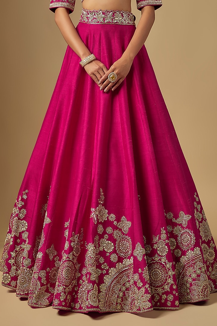 Pink Raw Silk Zardosi Embroidered Bridal Lehenga Set by Jayanti Reddy at Pernia's Pop Up Shop