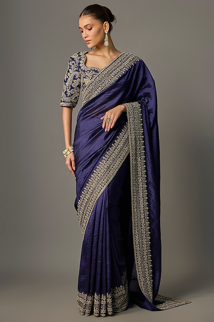 Purple Silk Zardosi Work Bridal Saree Set by Jayanti Reddy at Pernia's Pop Up Shop