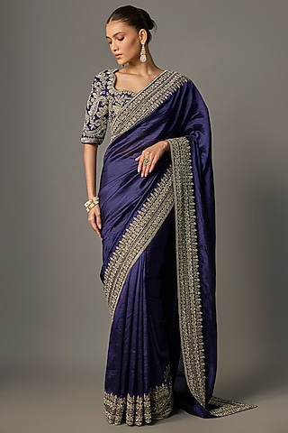 Purple Silk Zardosi Work Saree Set by Jayanti Reddy