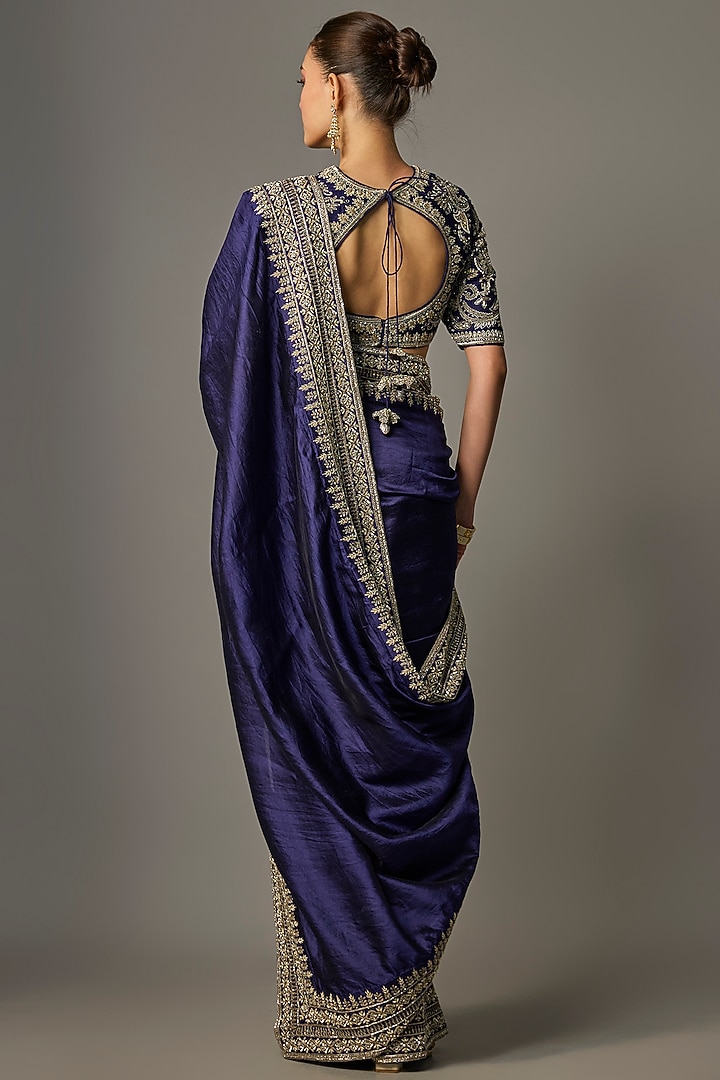 Purple Silk Zardosi Work Bridal Saree Set by Jayanti Reddy at Pernia's Pop Up Shop