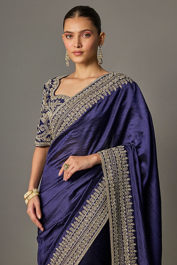 Purple Silk Zardosi Work Bridal Saree Set by Jayanti Reddy at Pernia's Pop Up Shop