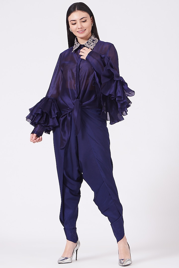 Dark Purple Silk Dhoti Set by Jayanti Reddy at Pernia's Pop Up Shop