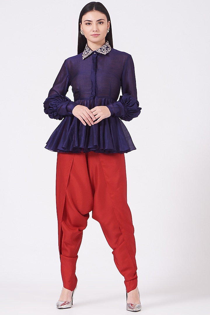 Cadmium Red Silk Dhoti Set by Jayanti Reddy at Pernia's Pop Up Shop