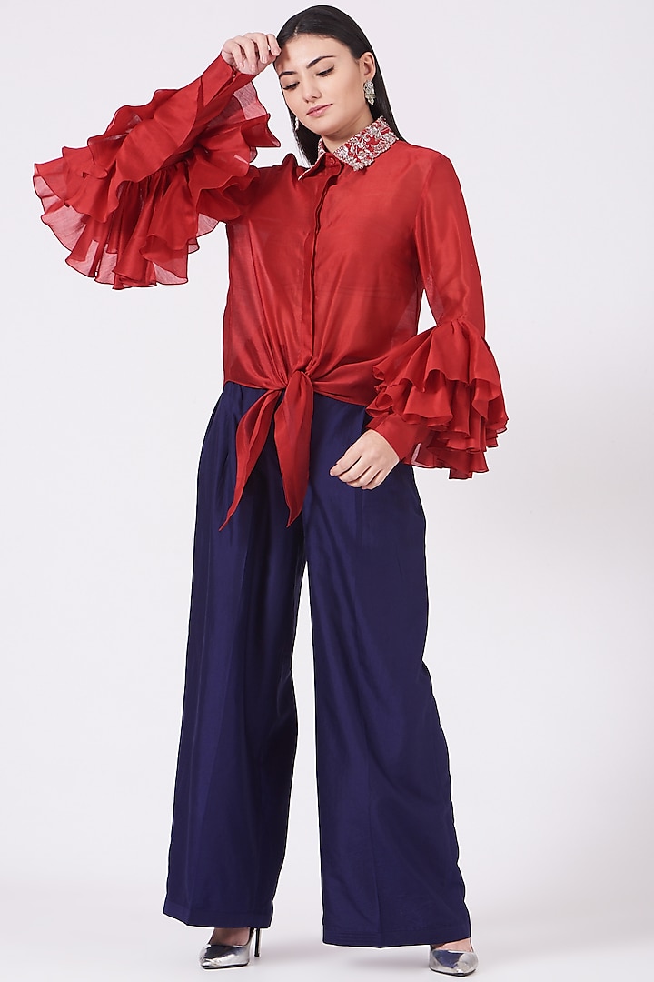Dark Purple Palazzo Pant Set by Jayanti Reddy at Pernia's Pop Up Shop