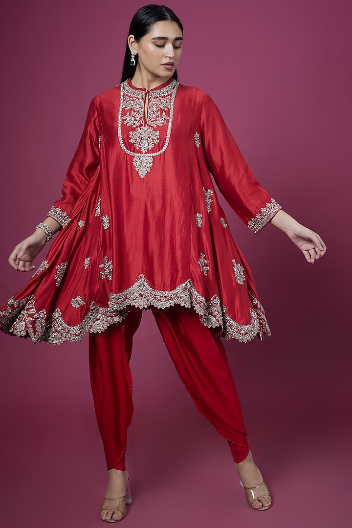 Red Embroidered Tunic Set by Jayanti Reddy at Pernia's Pop Up Shop