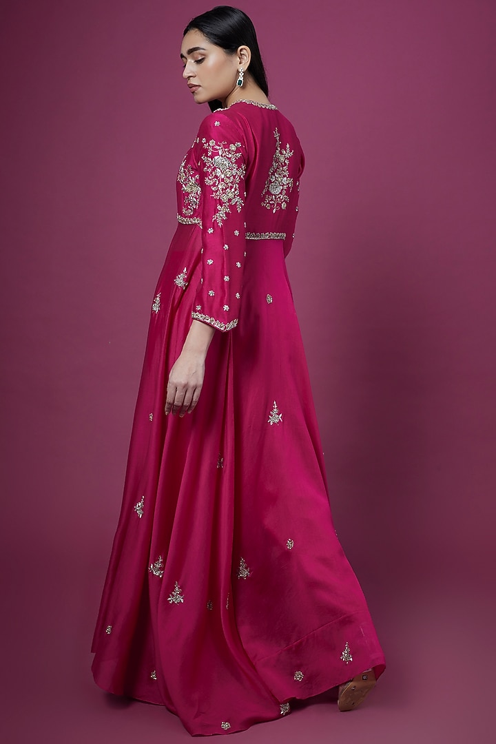 Pink Embroidered Wedding Anarkali Set by Jayanti Reddy at Pernia's Pop Up Shop
