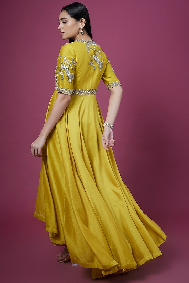 Mustard Embroidered Wedding Anarkali Set by Jayanti Reddy at Pernia's Pop Up Shop