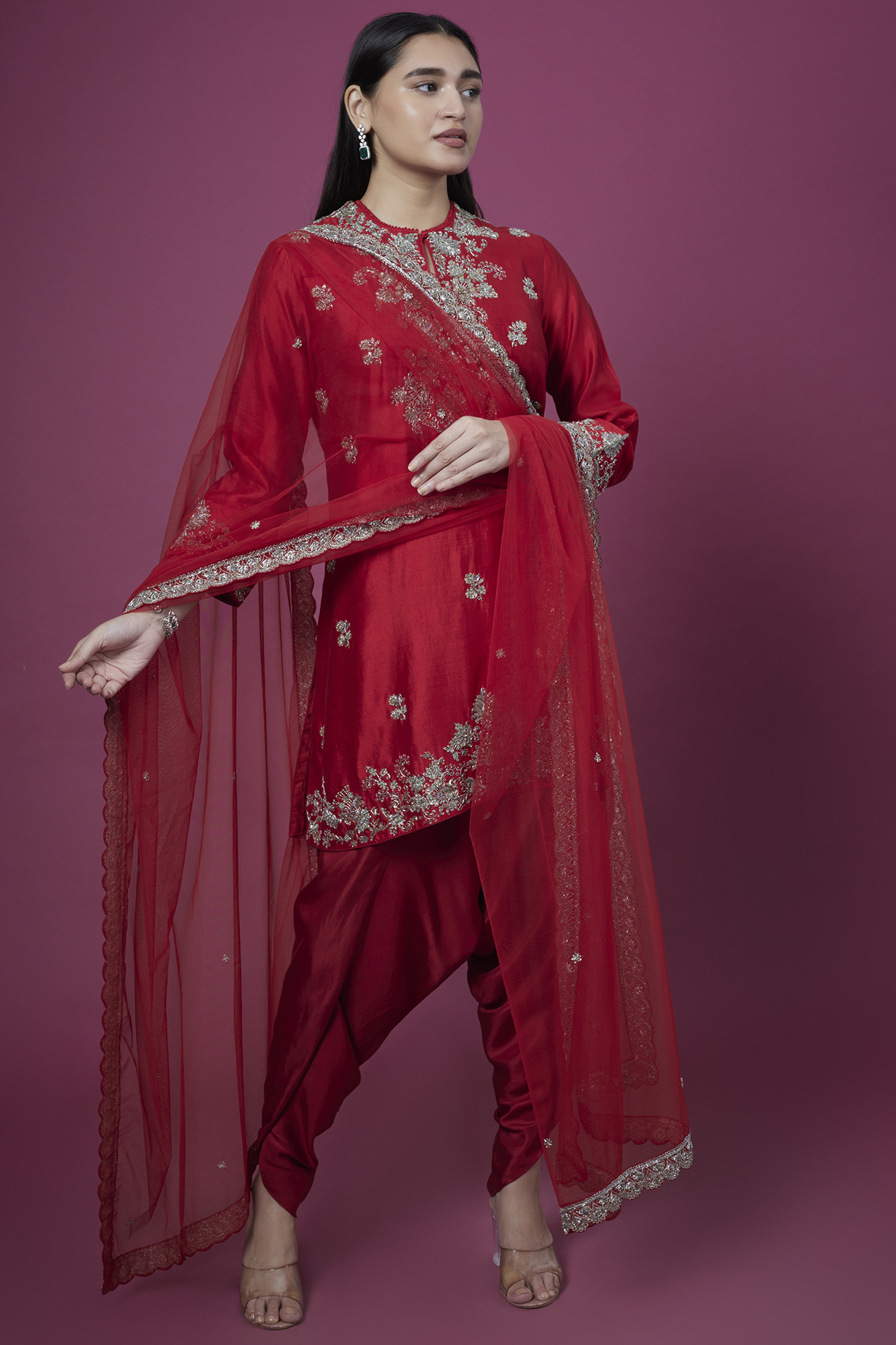 Red Embroidered Tunic Set by Jayanti Reddy at Pernia's Pop Up Shop