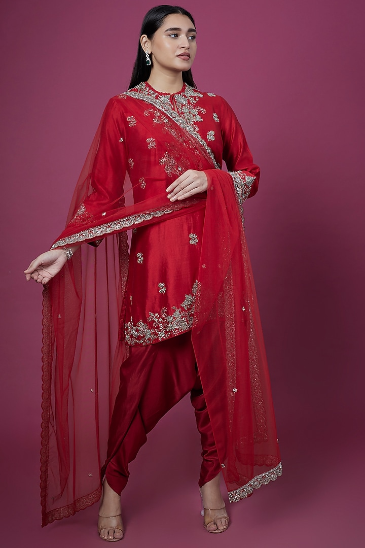 Red Embroidered Tunic Set by Jayanti Reddy at Pernia's Pop Up Shop