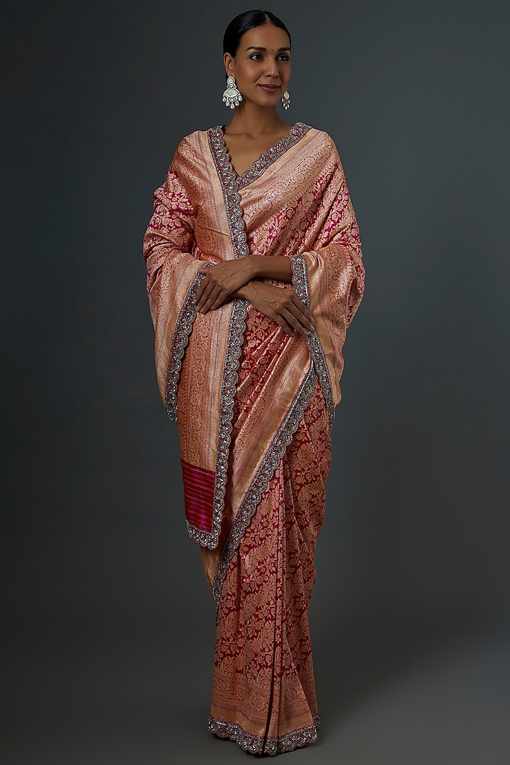 Pink Banarasi Zardosi Embroidered Saree by Jayanti Reddy