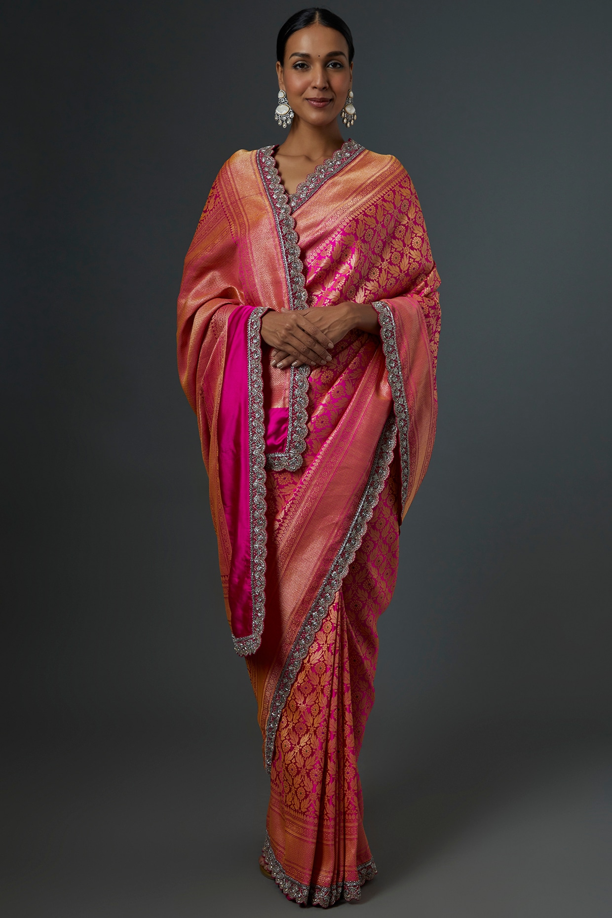 Pink and Rama Green color banarasi silk saree – Joshindia