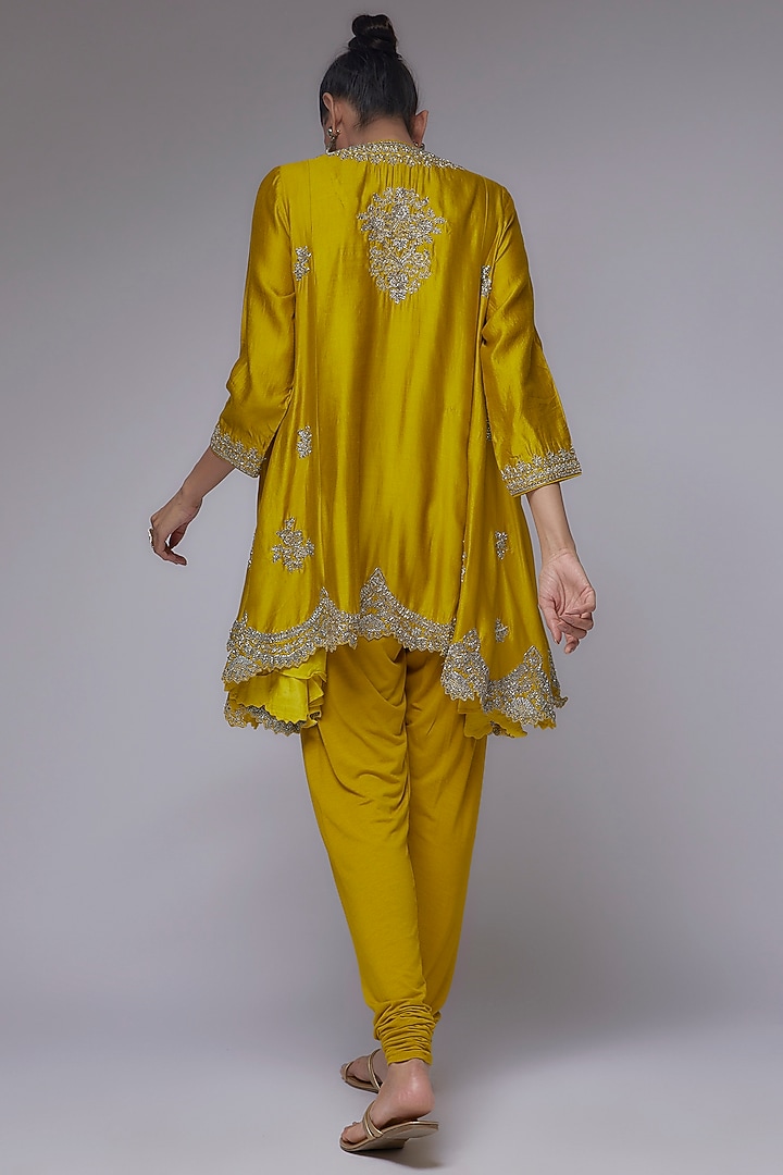 Mustard Silk Embroidered Tunic Set by Jayanti Reddy at Pernia's Pop Up Shop