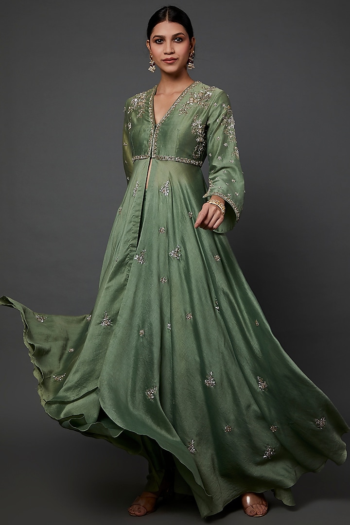 Mint Green Embroidered Anarkali by Jayanti Reddy