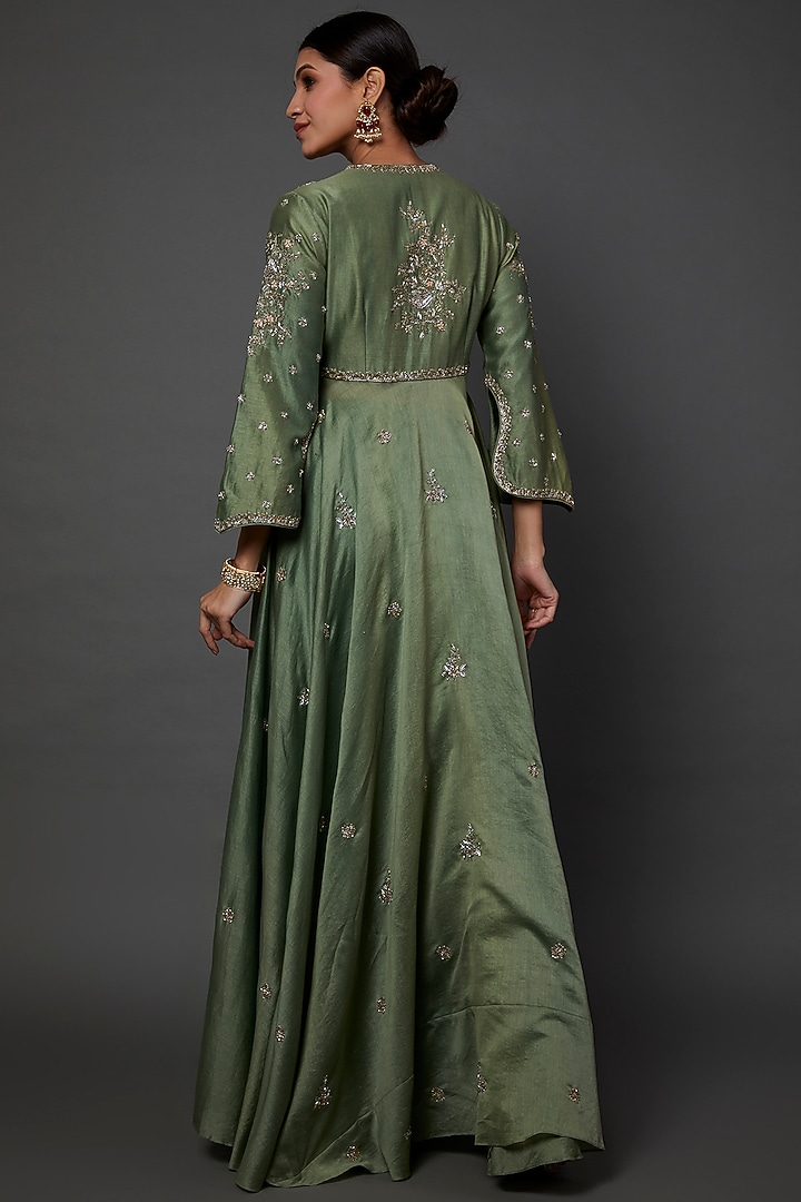 Mint Green Embroidered Wedding Anarkali by Jayanti Reddy at Pernia's Pop Up Shop