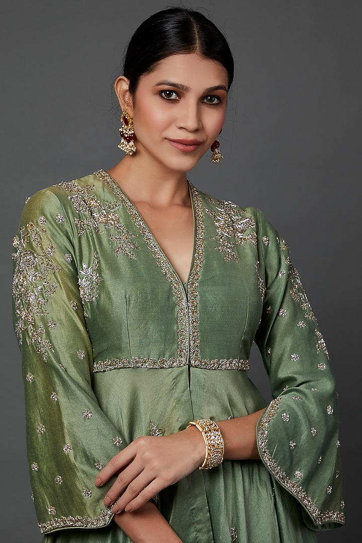 Mint Green Embroidered Wedding Anarkali by Jayanti Reddy at Pernia's Pop Up Shop