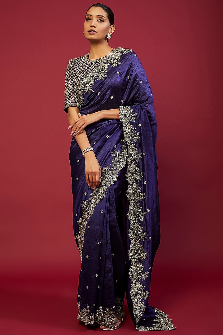 Purple Silk Zardosi Embroidered Saree Set by Jayanti Reddy at Pernia's ...