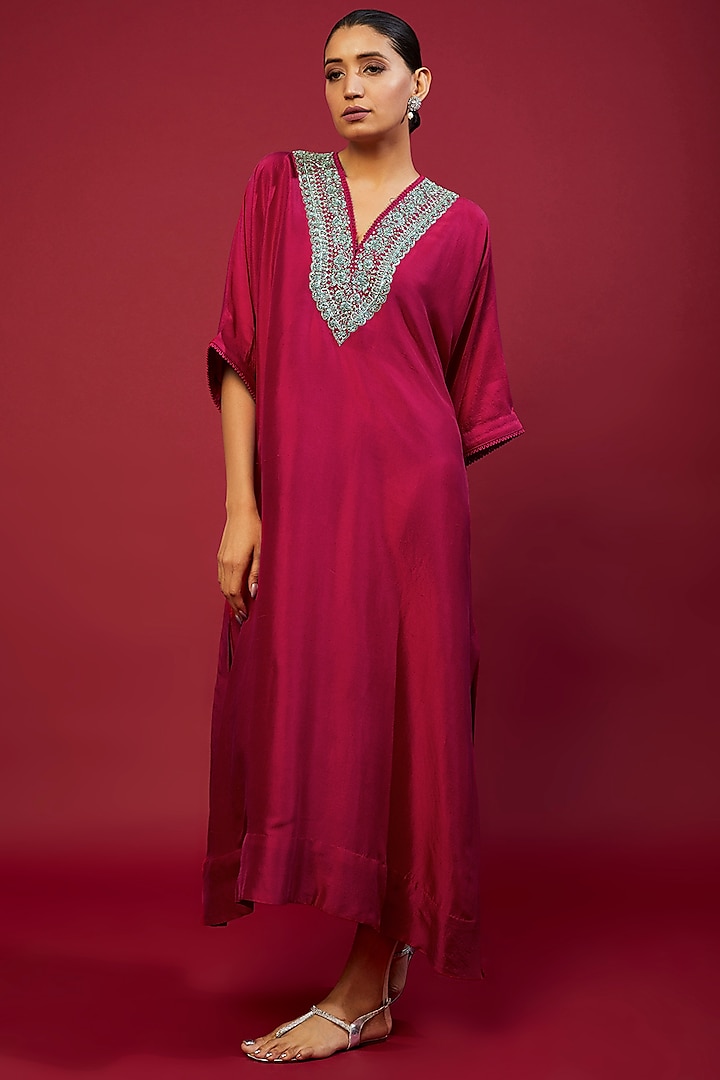 Pink Silk Zardosi Embroidered Kaftan by Jayanti Reddy at Pernia's Pop Up Shop