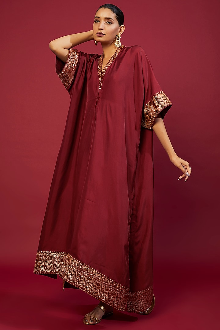 Maroon Silk Kaftan by Jayanti Reddy