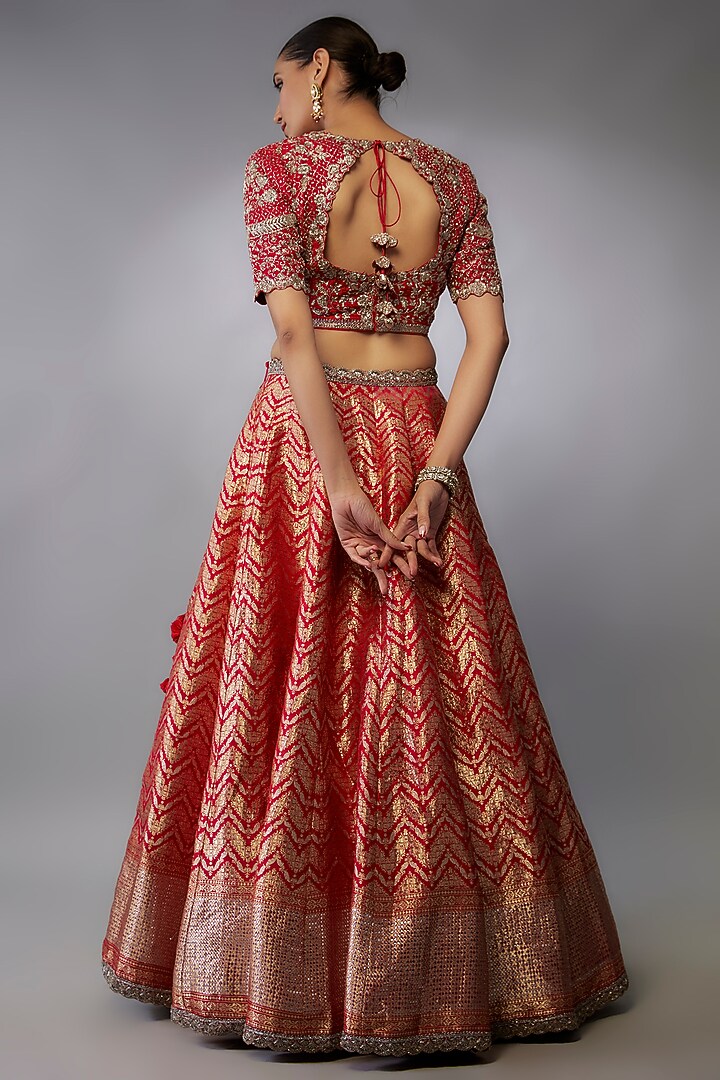 Red Banarasi Zari Embroidered Bridal Lehenga Set by Jayanti Reddy at Pernia's Pop Up Shop