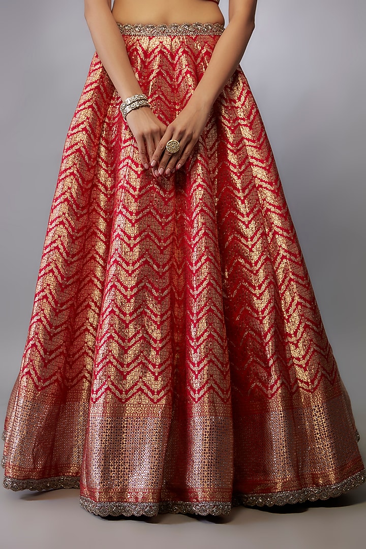 Red Banarasi Zari Embroidered Bridal Lehenga Set by Jayanti Reddy at Pernia's Pop Up Shop