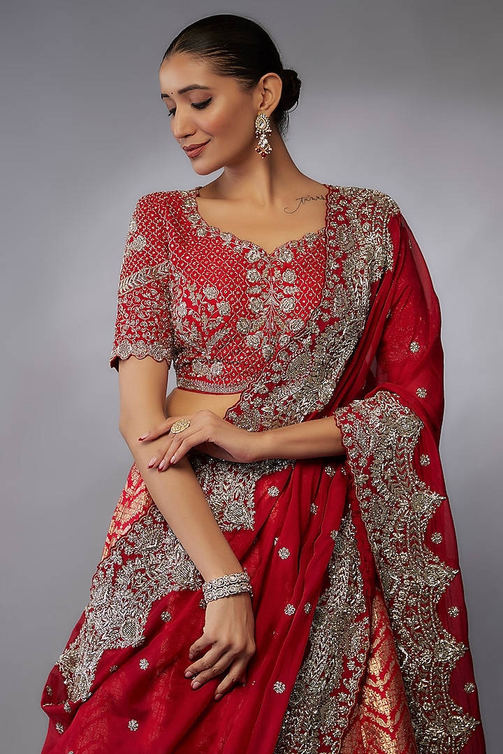 Red Banarasi Zari Embroidered Bridal Lehenga Set by Jayanti Reddy at Pernia's Pop Up Shop