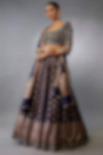 Purple Banarasi Zari Embroidered Lehenga Set by Jayanti Reddy