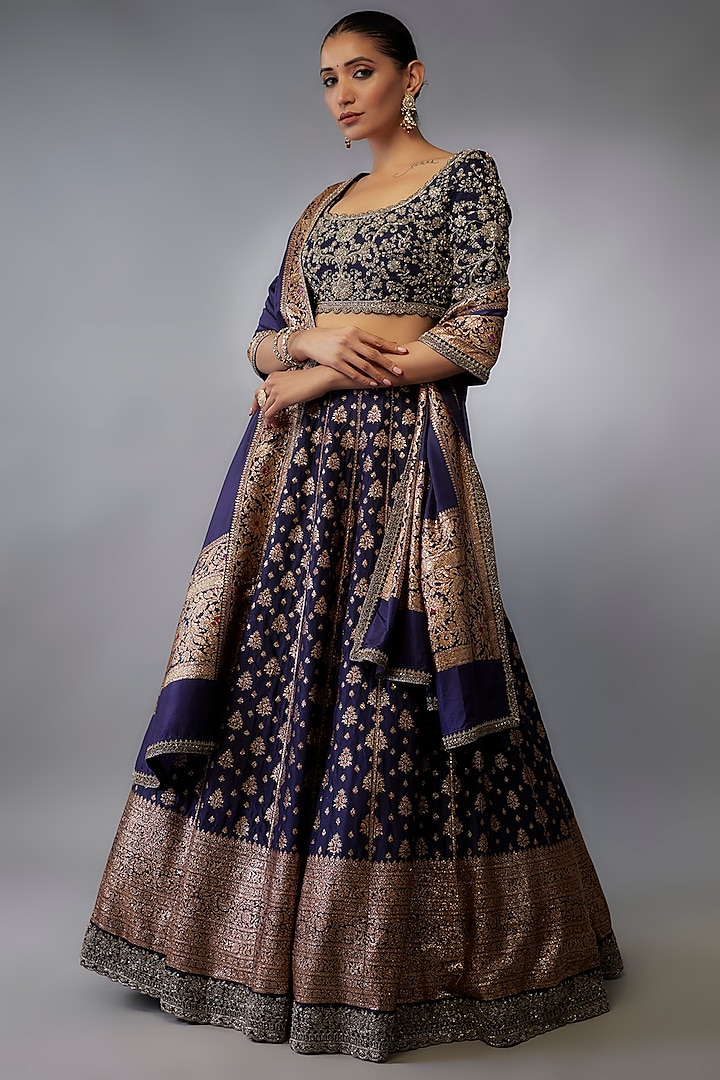 Purple Banarasi Zari Embroidered Lehenga Set by Jayanti Reddy