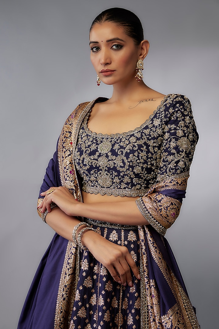 Purple Banarasi Zari Embroidered Bridal Lehenga Set by Jayanti Reddy at Pernia's Pop Up Shop