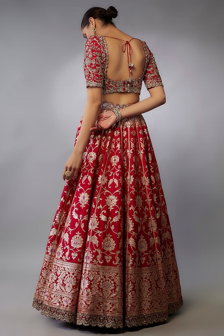 Red Banarasi Zari Embroidered Bridal Lehenga Set by Jayanti Reddy at Pernia's Pop Up Shop