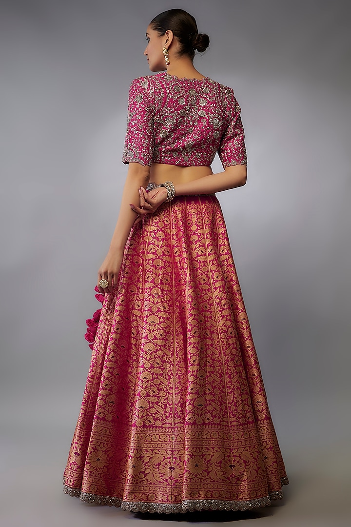 Graceful Pink Banarasi Silk Embroidered Lehenga Set with Dupatta Festive & Bridal Wear - Buy main image 1