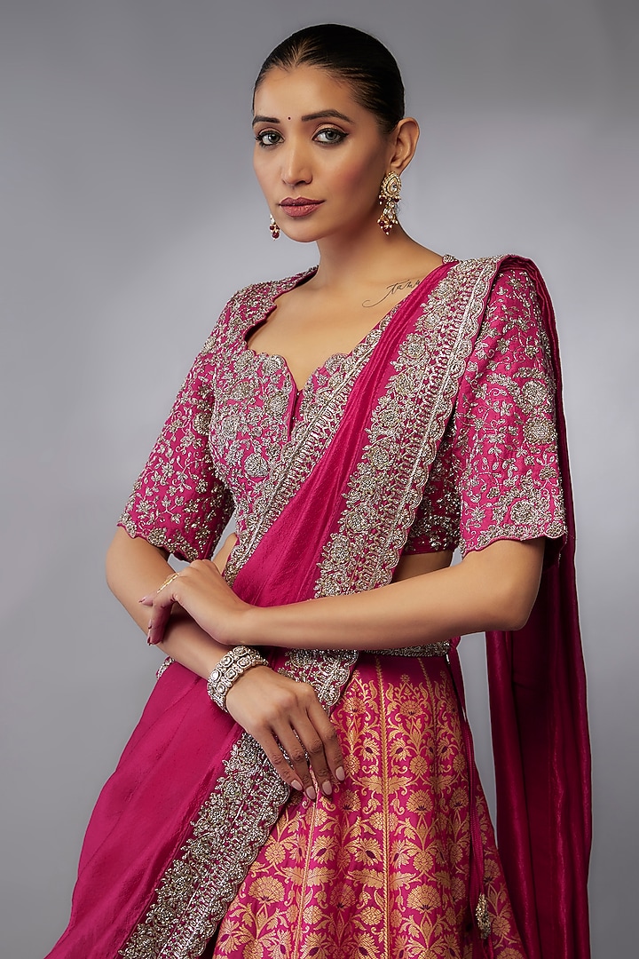 Pink Banarasi Zari Embroidered Bridal Lehenga Set by Jayanti Reddy at Pernia's Pop Up Shop