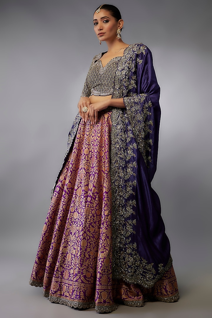 Purple Banarasi Zari Embroidered Bridal Lehenga Set by Jayanti Reddy at Pernia's Pop Up Shop
