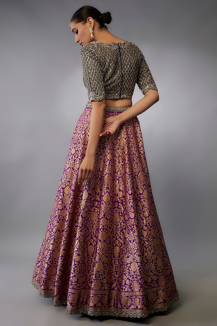 Purple Banarasi Zari Embroidered Bridal Lehenga Set by Jayanti Reddy at Pernia's Pop Up Shop