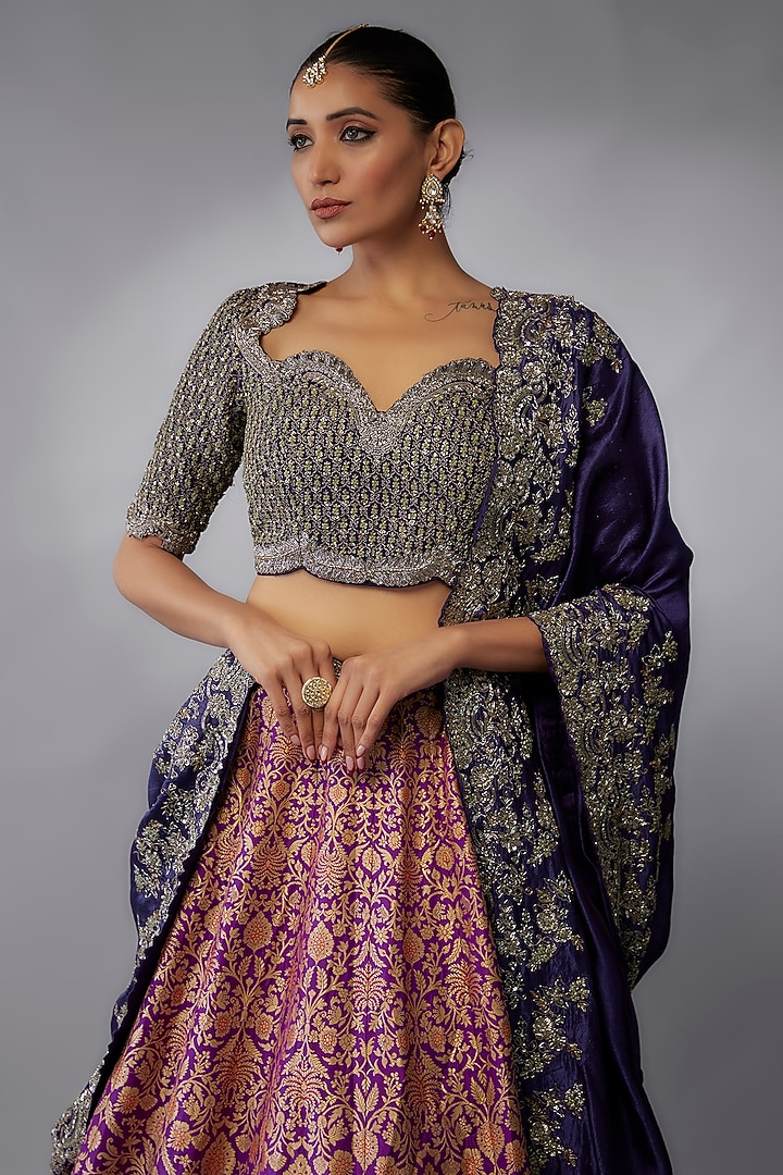 Purple Banarasi Zari Embroidered Bridal Lehenga Set by Jayanti Reddy at Pernia's Pop Up Shop