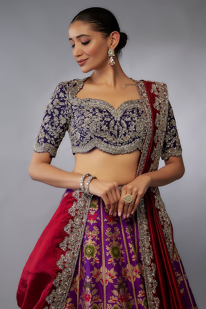 Purple Banarasi Zari Embroidered Bridal Lehenga Set by Jayanti Reddy at Pernia's Pop Up Shop